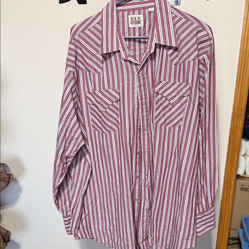 Ely Cattleman Burgundy and White Striped Shirt‎